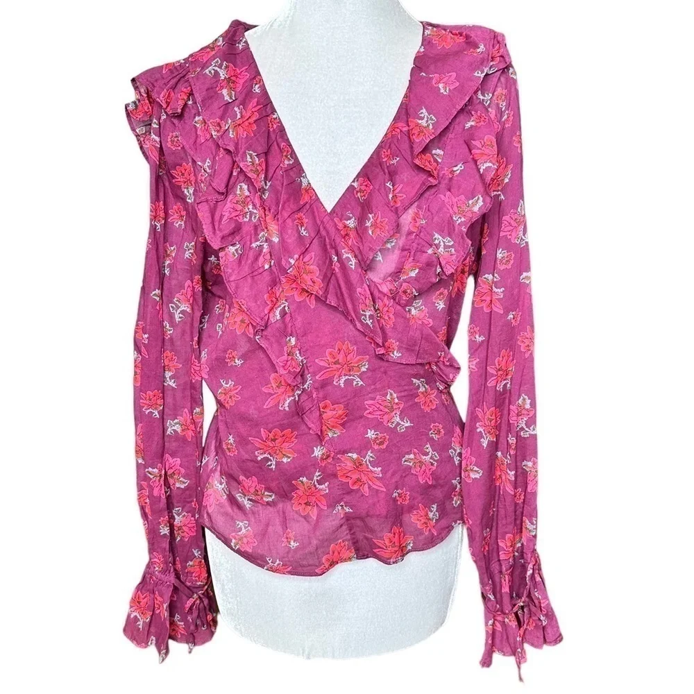 Free People Amanda Ruffle Long Sleeve Top Women's Size Large